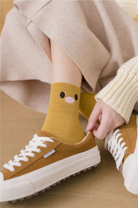New Autumn and Winter Women's Socks Sweet Cotton Cartoon Embroidered Piggy Ladies Mid-tube Socks College  Short Socks 1 Pair