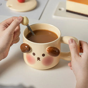 Piggy Ceramic Mug With Lid Spoon