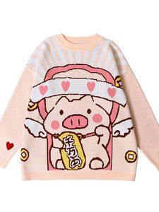 Women's Cartoon Pig Knitted Sweater